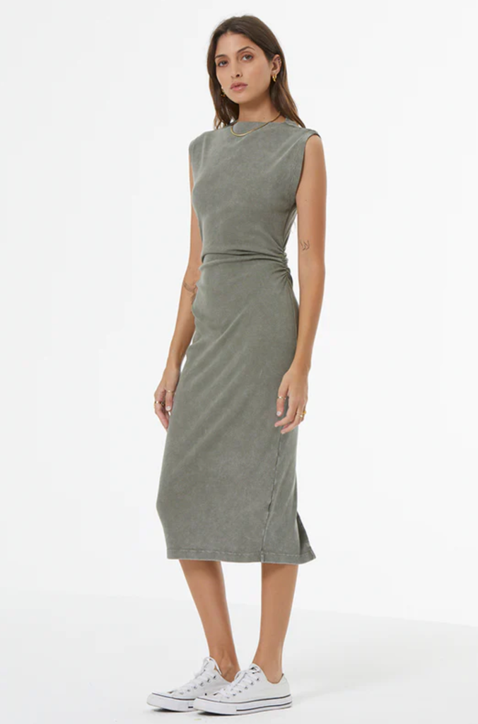 YOUNG FABULOUS & BROKE JODIE DRESS SEAGRASS MINERAL WASH
