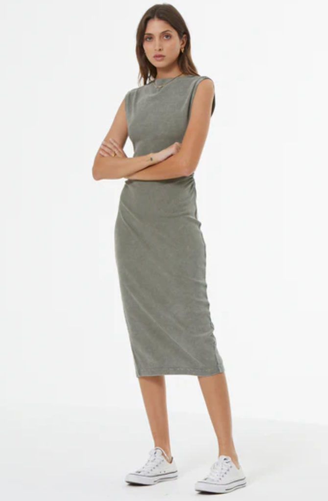 YOUNG FABULOUS & BROKE JODIE DRESS SEAGRASS MINERAL WASH