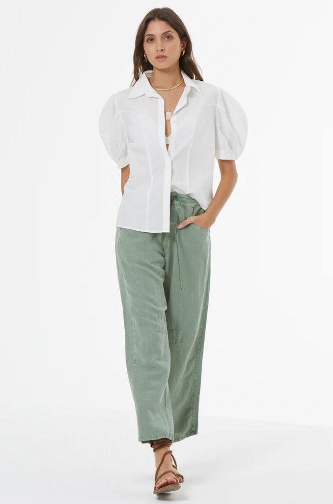 YOUNG FABULOUS & BROKE BARRET LINEN BARREL PANT HEDGE PIGMENT
