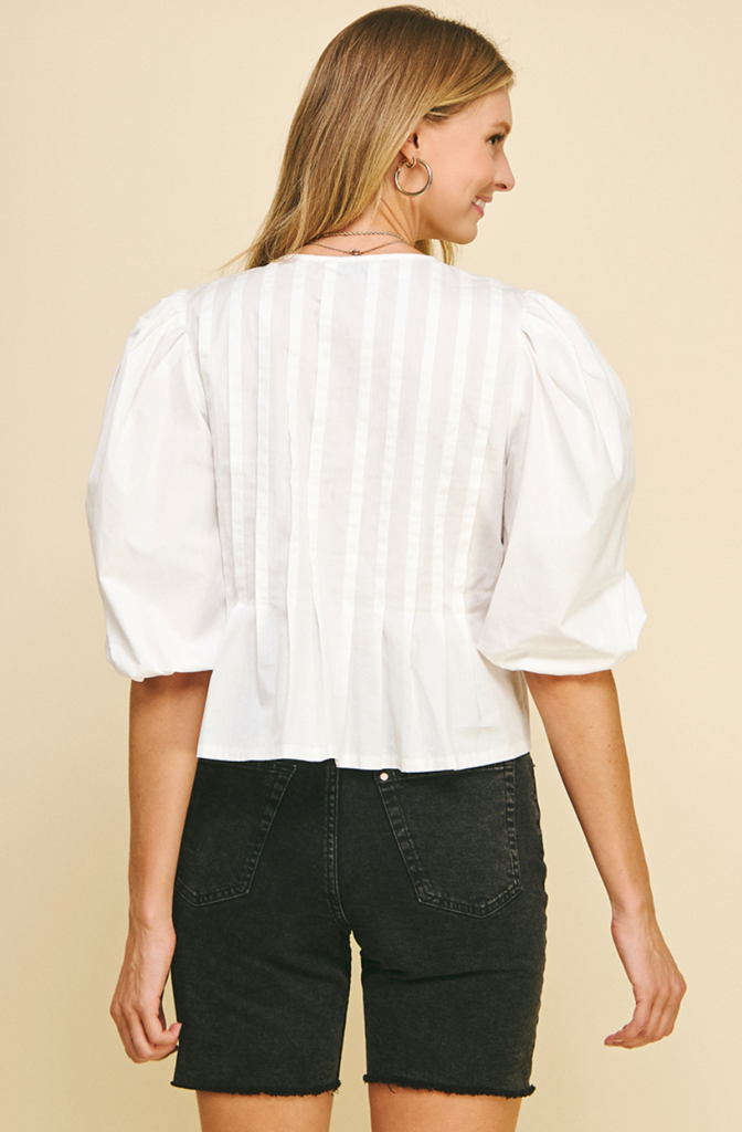 PINCH PUFF SLEEVE TIE FRONT TOP