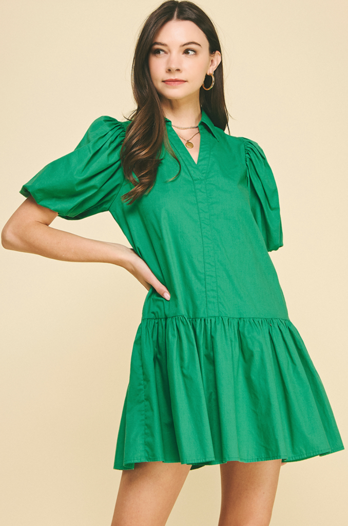 PINCH COLLARRED TIERED MINI DRESS