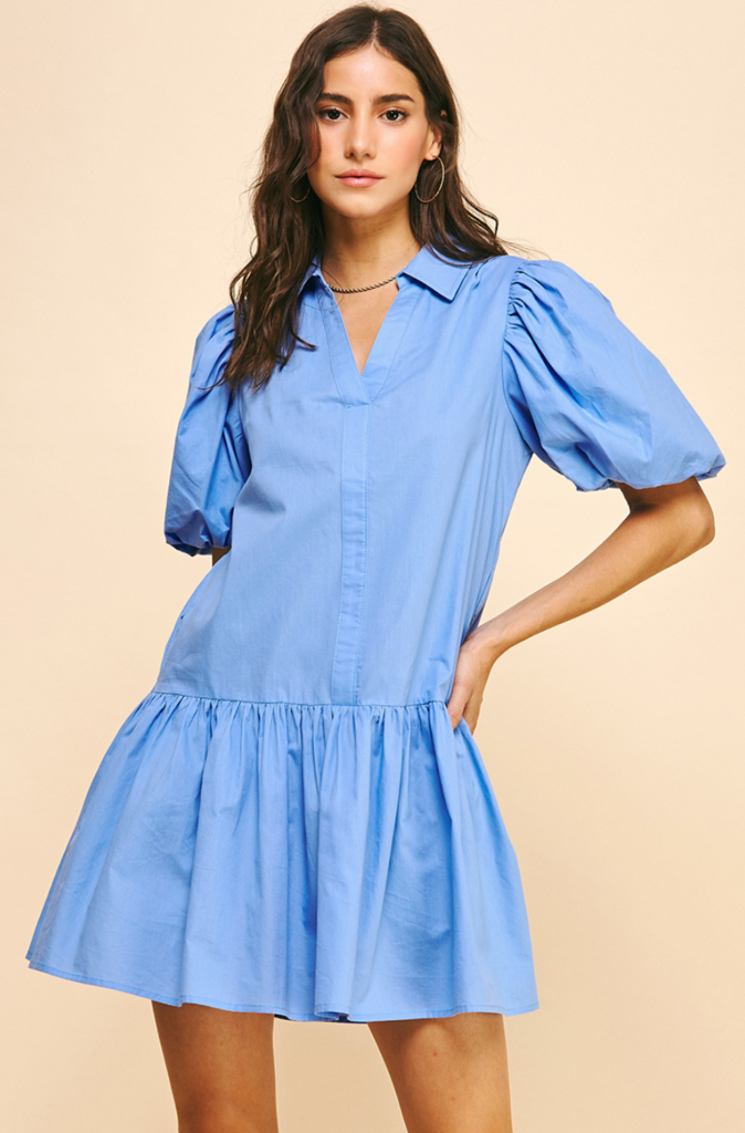 PINCH COLLARED TIERED MINI DRESS