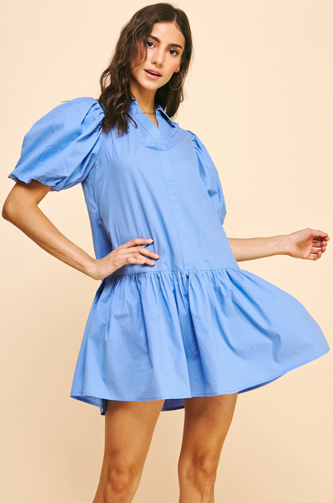 PINCH COLLARED TIERED MINI DRESS