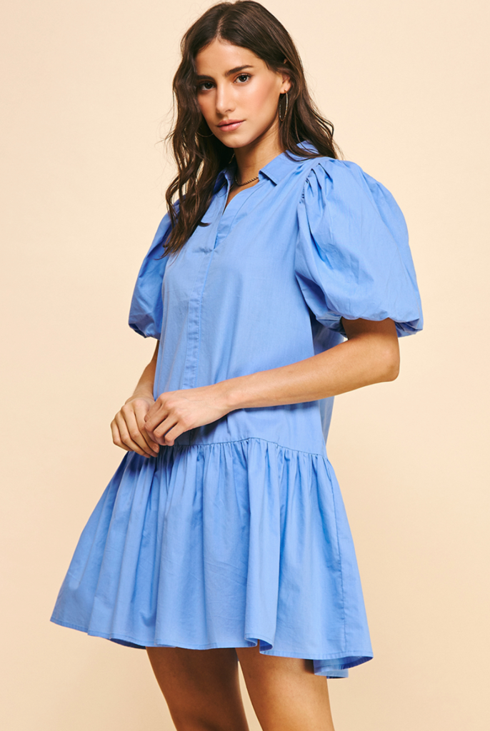 PINCH COLLARED TIERED MINI DRESS