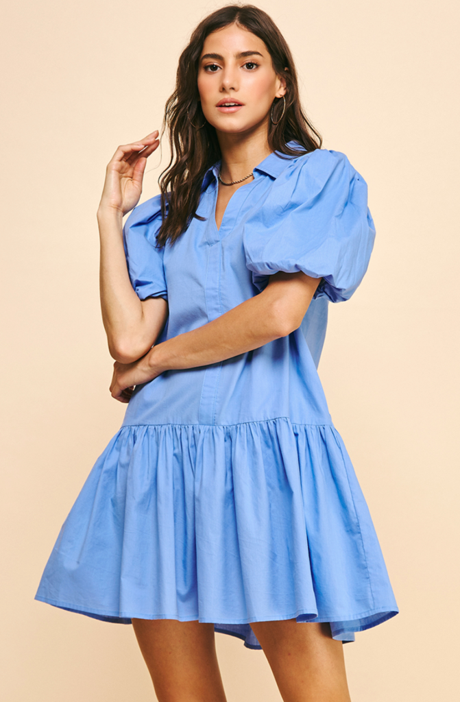 PINCH COLLARED TIERED MINI DRESS