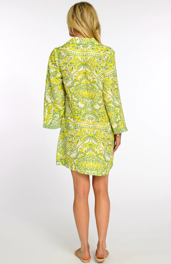 ELIZABETH JAMES TAYLOR DRESS IN DAMASK LIMEADE