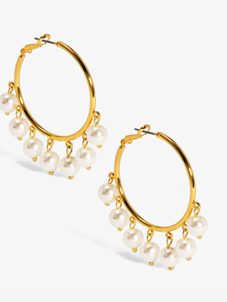 VIOROO Hanging Pearl Hoop Earrings