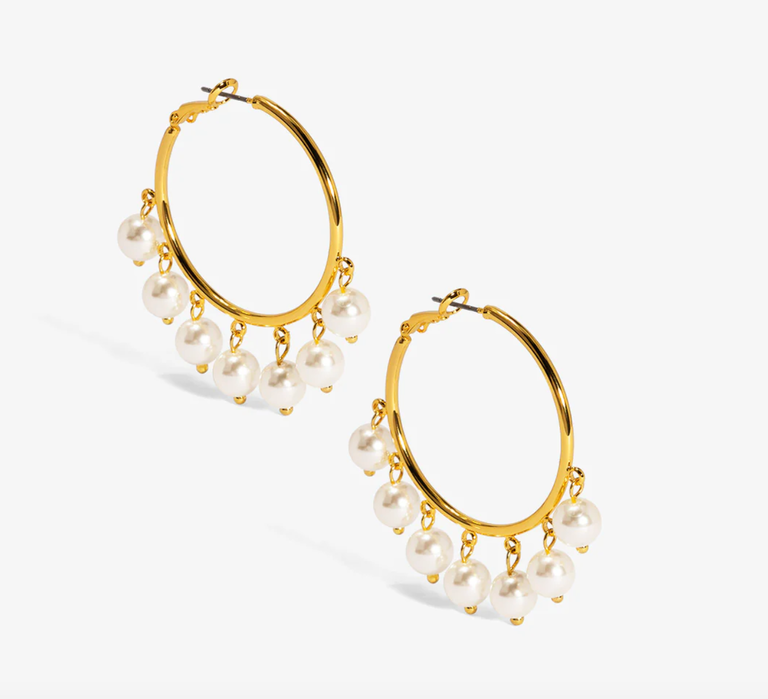VIOROO Hanging Pearl Hoop Earrings