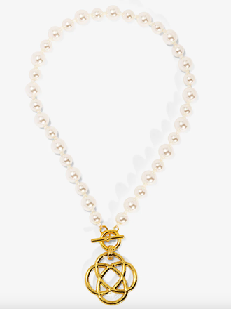 VIOROO Clover Charm Pearl Beaded Collar Necklace