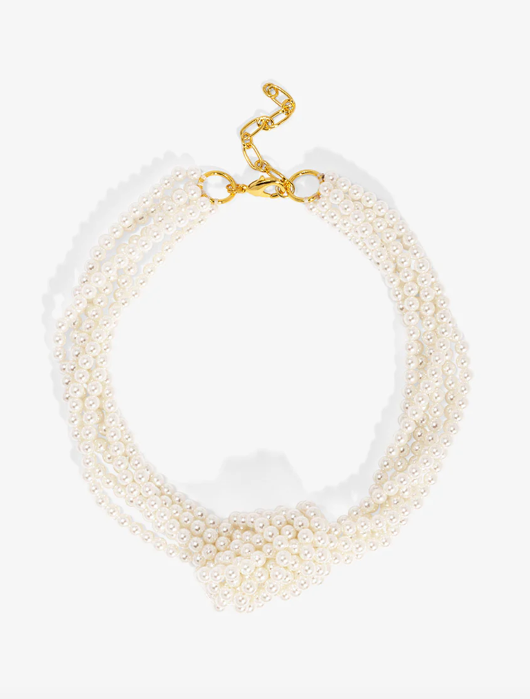 VIOROO Knotted Layered Pearl Collar Necklace