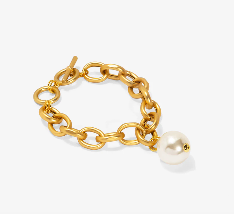 VIOROO Oval Link Pearl Charm Bracelet