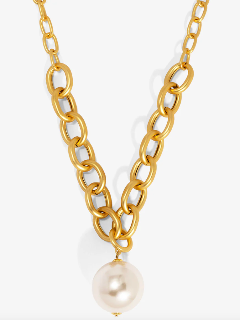 VIOROO Oval Link Pearl Charm Collar Necklace