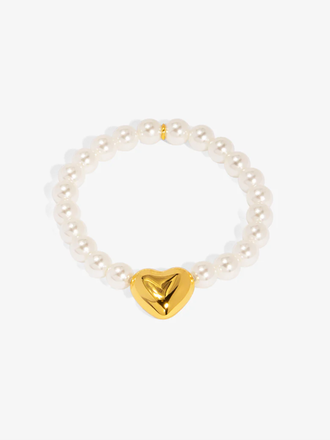 VIOROO Heart Charm Pearl Stretch Bracelet