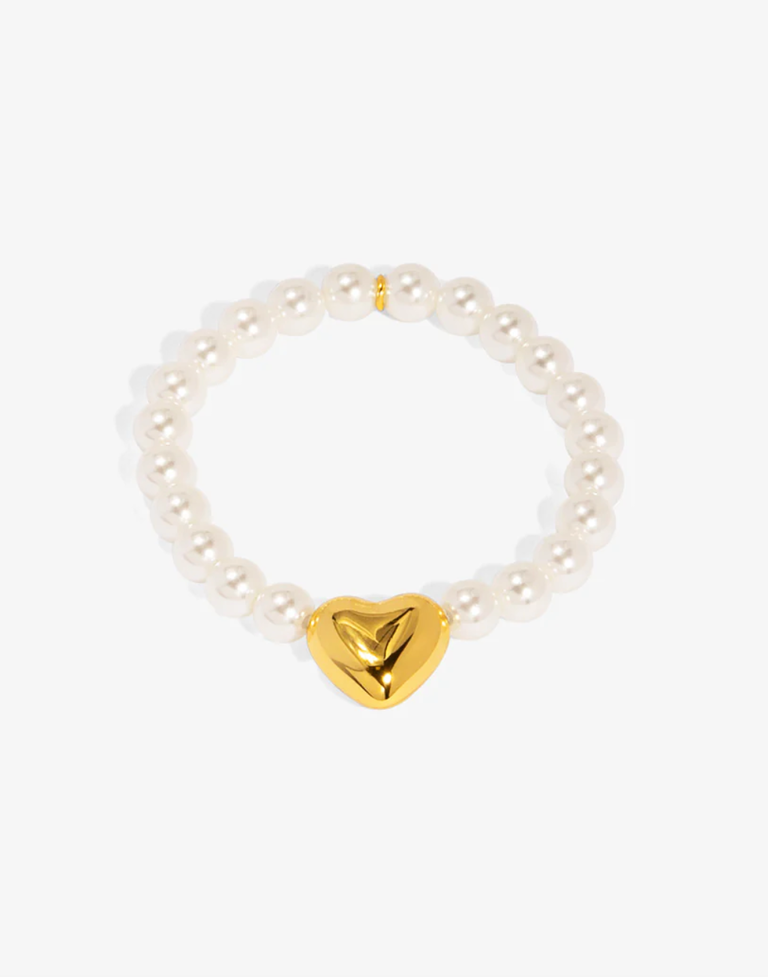 VIOROO Heart Charm Pearl Stretch Bracelet