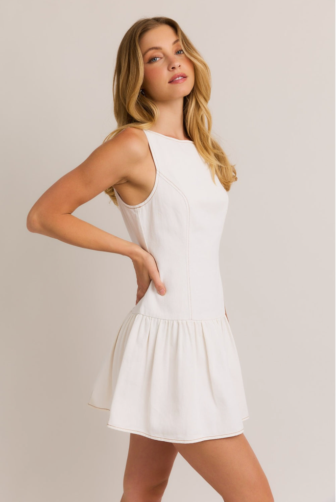 LE LIS BOAT NECK SLEEVELESS LOW WAIST DRESS