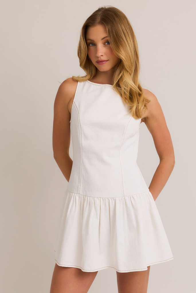 LE LIS BOAT NECK SLEEVELESS LOW WAIST DRESS