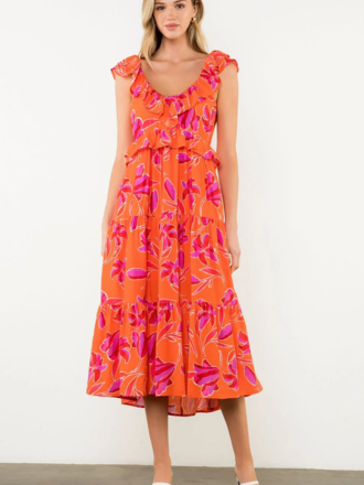 Flutter Sleeve Flower Print Dress