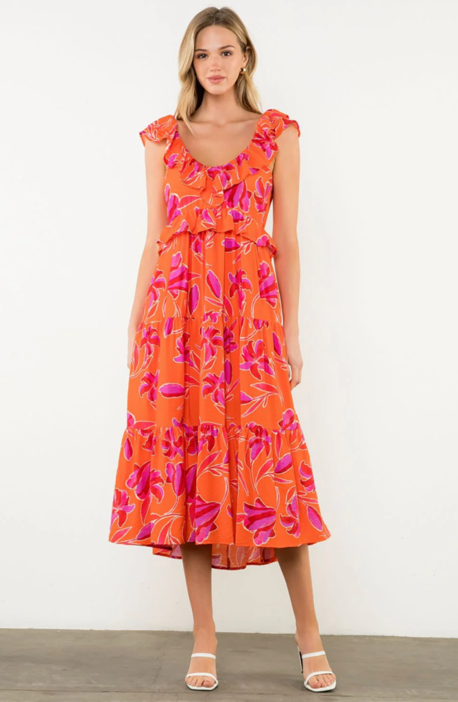 Flutter Sleeve Flower Print Dress