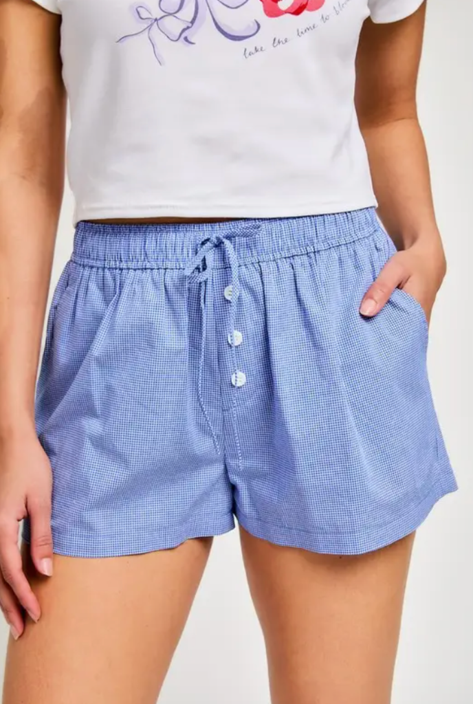 LE LIS WAIST TIE CHECK BOXER SHORTS