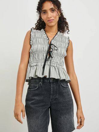 RAILS MARTINE TOP IN IVORY JET GINGHAM