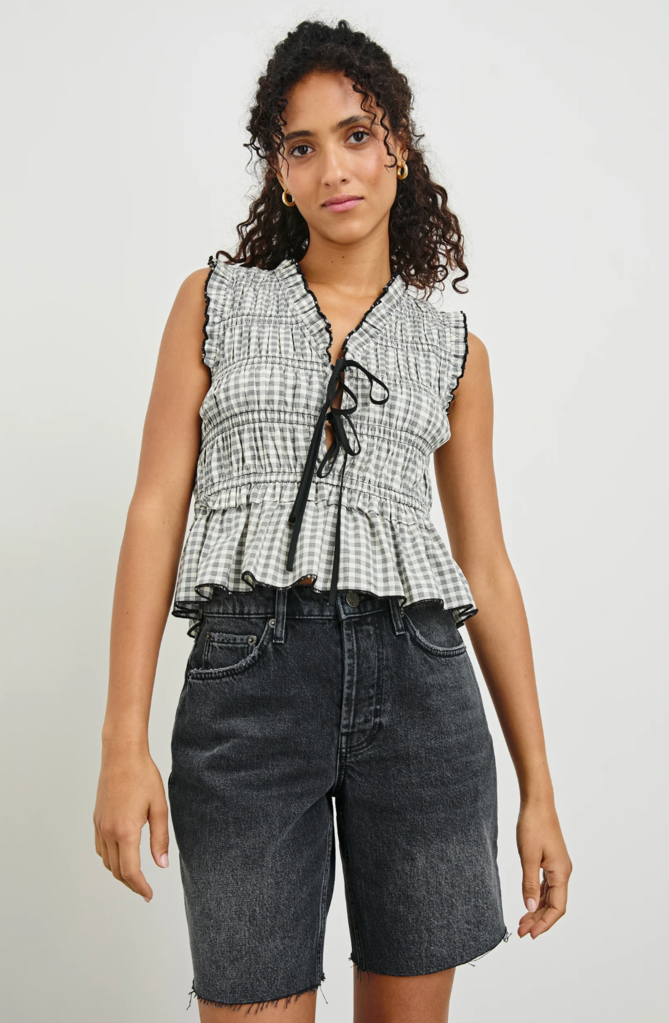 RAILS MARTINE TOP IN IVORY JET GINGHAM