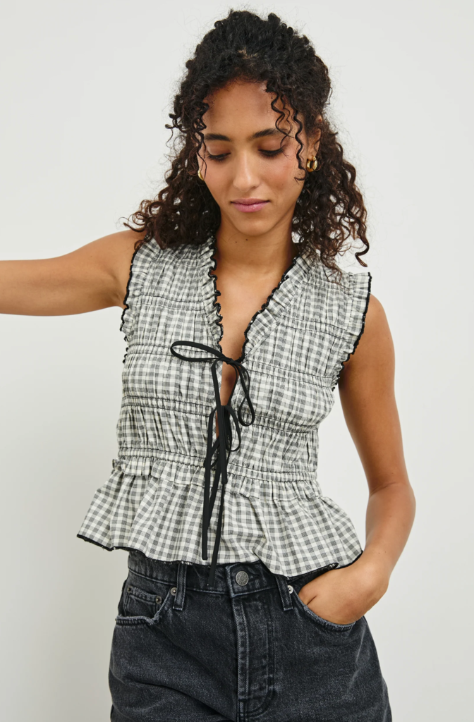 RAILS MARTINE TOP IN IVORY JET GINGHAM