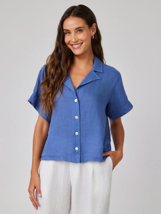 BELLA DAHL ANTIQUE INDIGO FLOWY BUTTON DOWN TOP