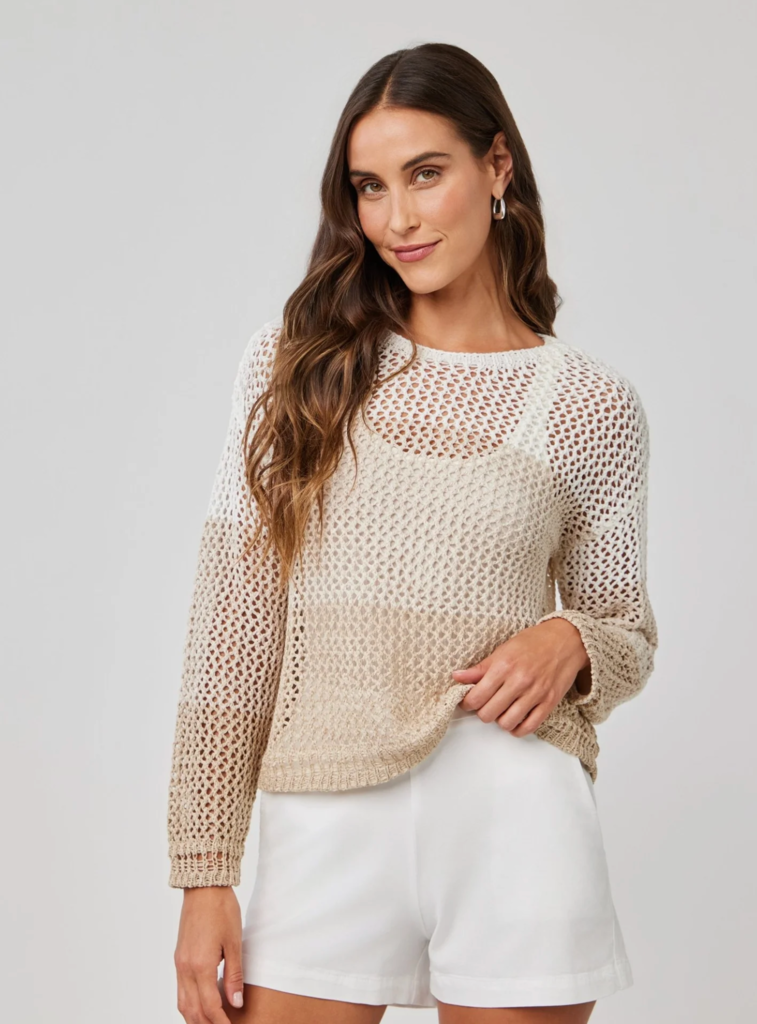 BELLA DAHL RELAXED DROP SHOULDER SWEATER KHAKI COLOR BLOCK