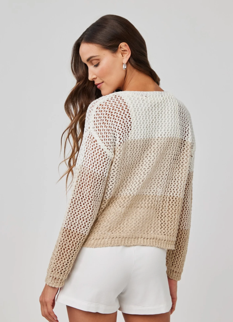 BELLA DAHL RELAXED DROP SHOULDER SWEATER KHAKI COLOR BLOCK