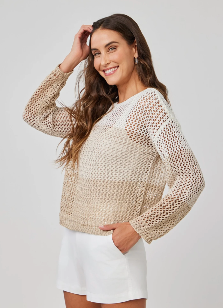 BELLA DAHL RELAXED DROP SHOULDER SWEATER KHAKI COLOR BLOCK