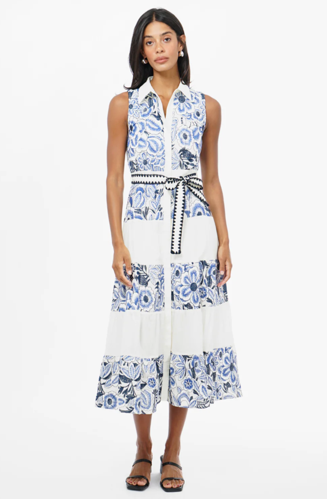 ETHENA EMBROIDERED SLEEVELESS SHIRT MIDI DRESS