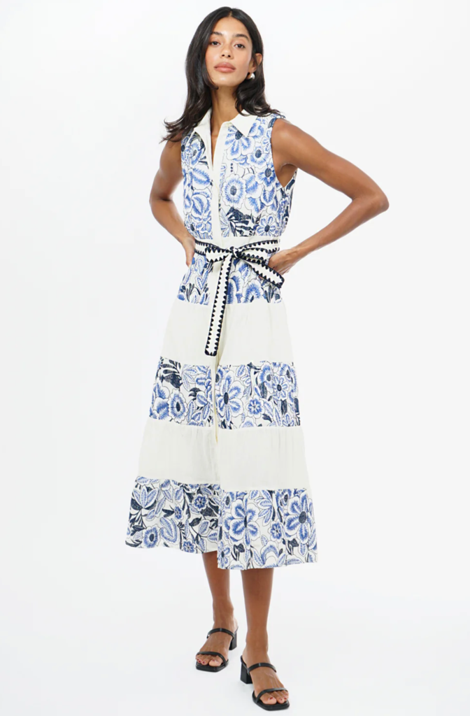 ETHENA EMBROIDERED SLEEVELESS SHIRT MIDI DRESS