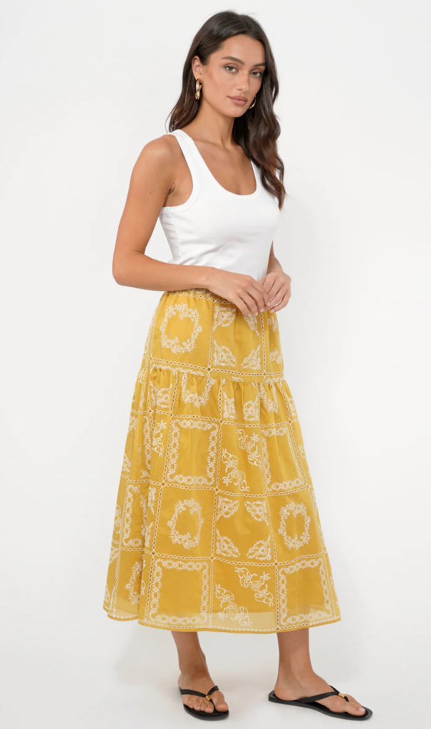 SERENA EMBROIDERED MIDI SKIRT