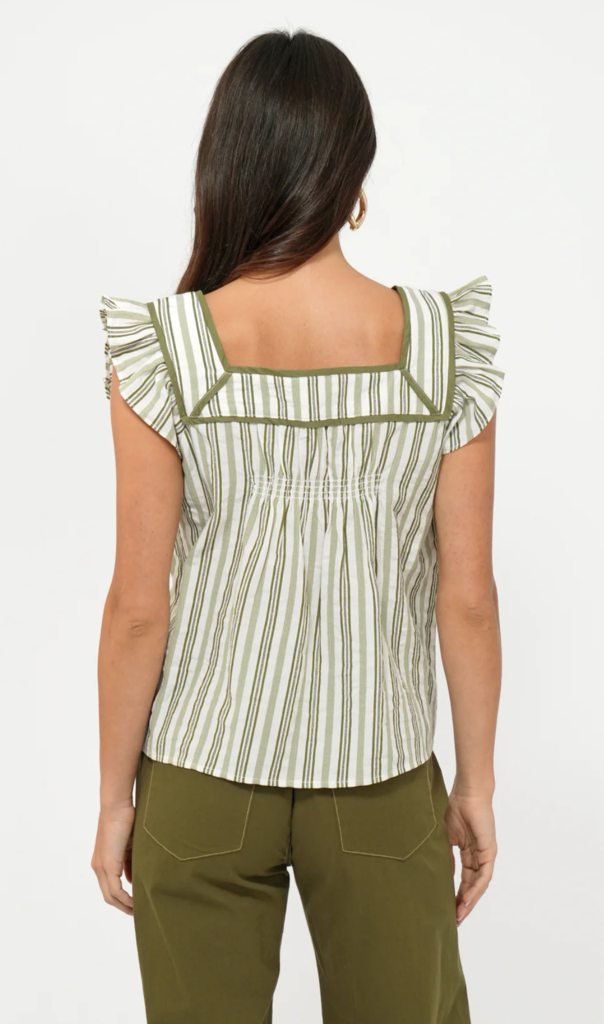 OLGA STRIPE FLUTTER SLEEVE TOP
