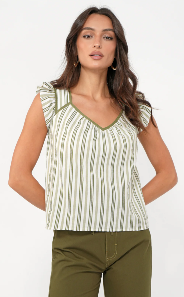 OLGA STRIPE FLUTTER SLEEVE TOP