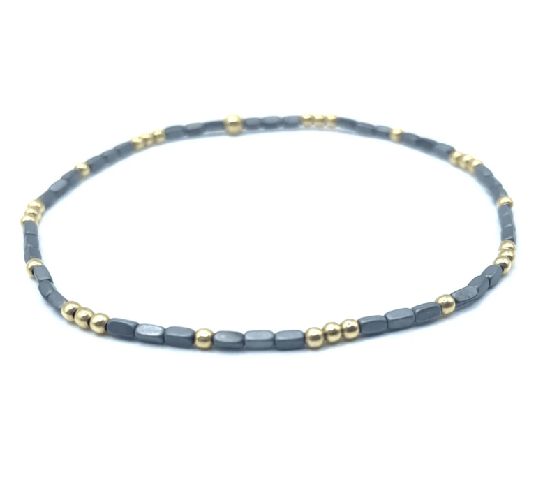 ERIN GRAY 2MM HARBOR DARK GRAY AND GOLD FILLED WATERPROOF BRACELET - 7"