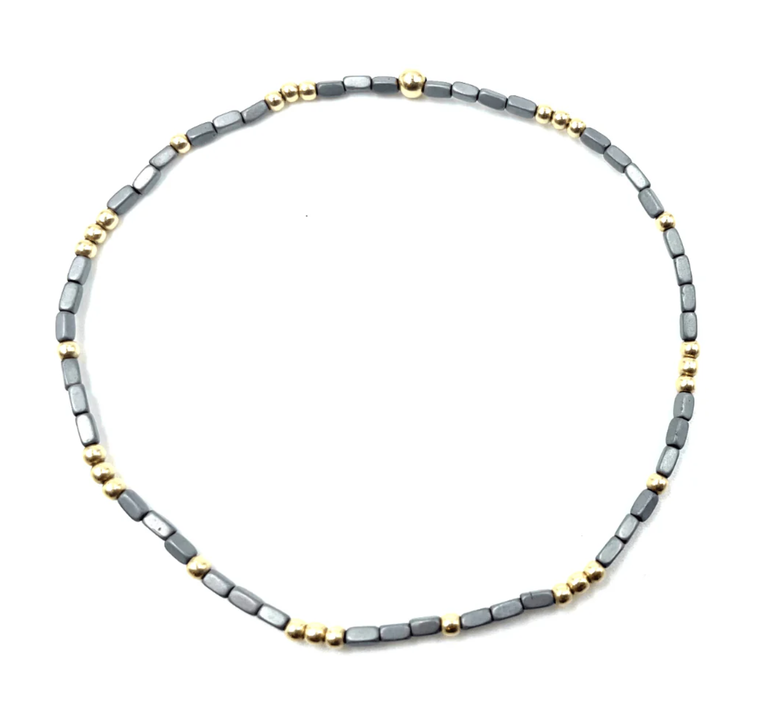 ERIN GRAY 2MM HARBOR DARK GRAY AND GOLD FILLED WATERPROOF BRACELET - 7"
