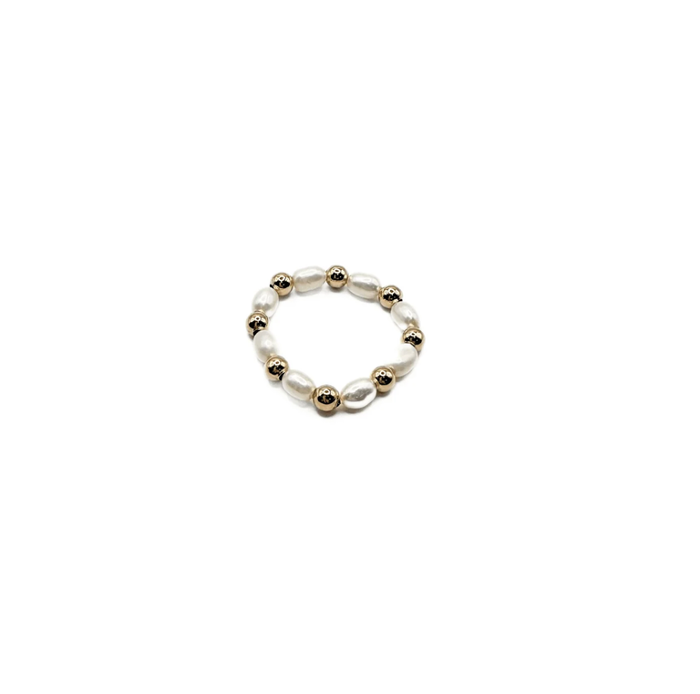 ERIN GRAY GOLD FILLED 3MM & NATURAL RICE PEARL WATERPROOF STRETCH RING