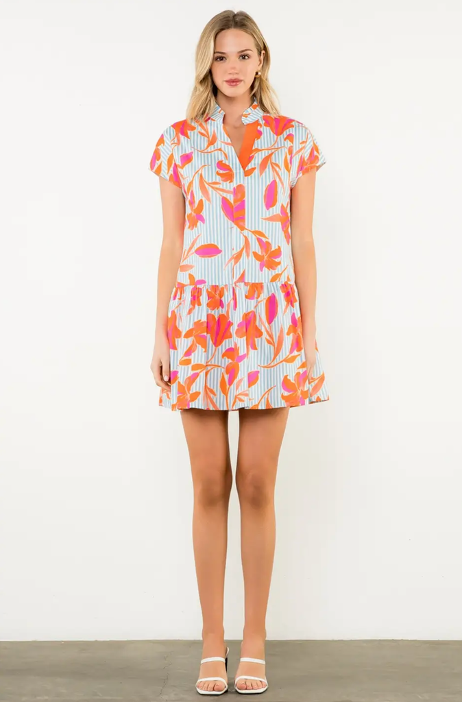 STRIPED FLOWER PRINT DRESS