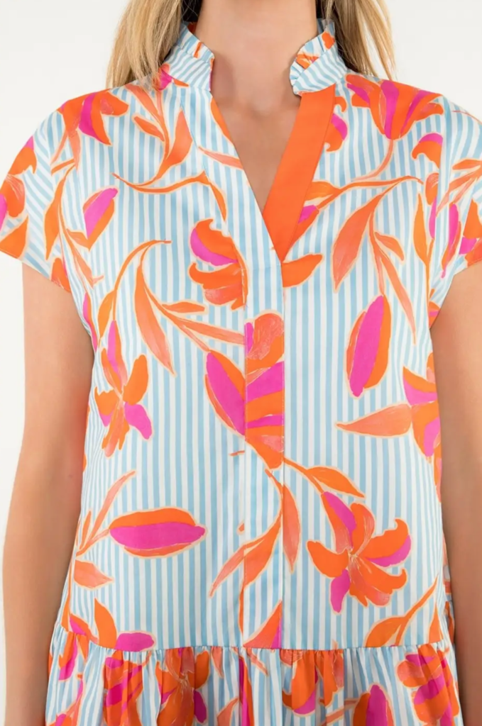 STRIPED FLOWER PRINT DRESS
