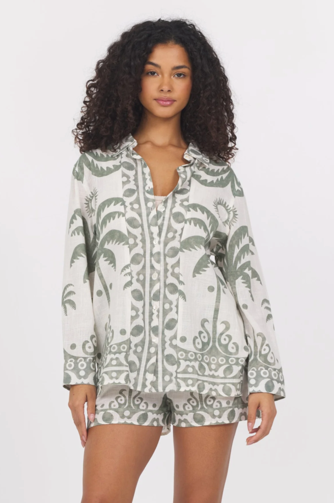 TULUM BORDER PRINT BUTTON UP
