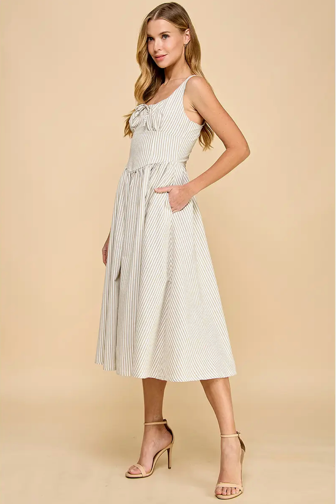 STRIPED FAUX CORSET STYLE MIDI DRESS