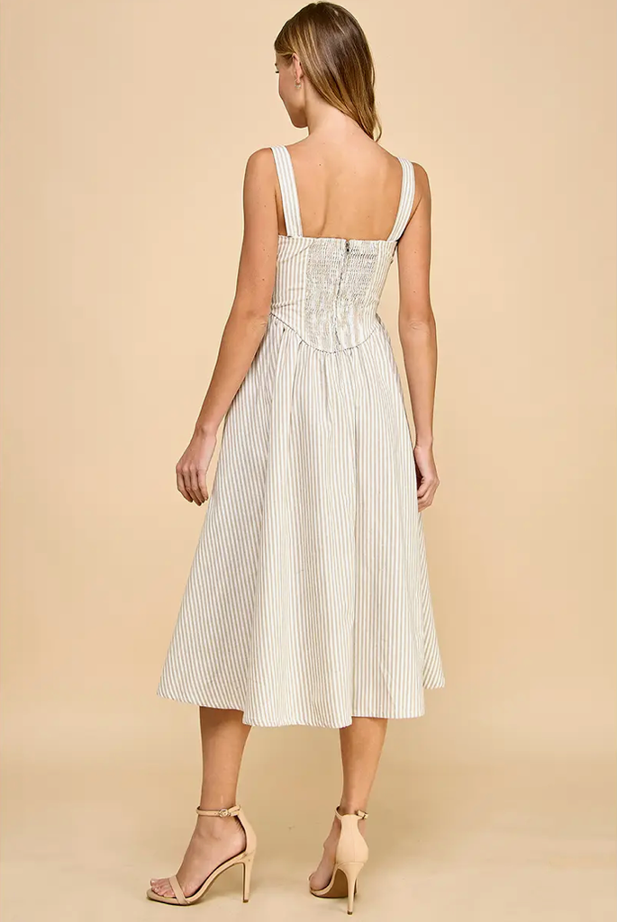 STRIPED FAUX CORSET STYLE MIDI DRESS
