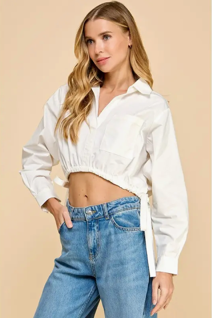 L/S CROPPED POPLIN SHIRT