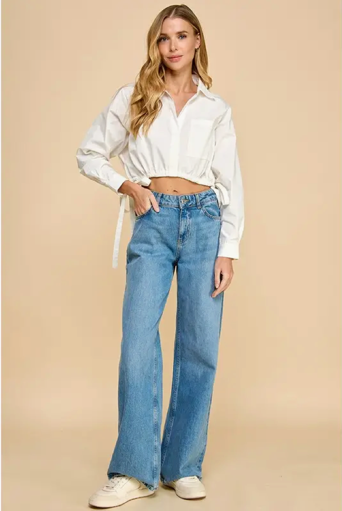 L/S CROPPED POPLIN SHIRT