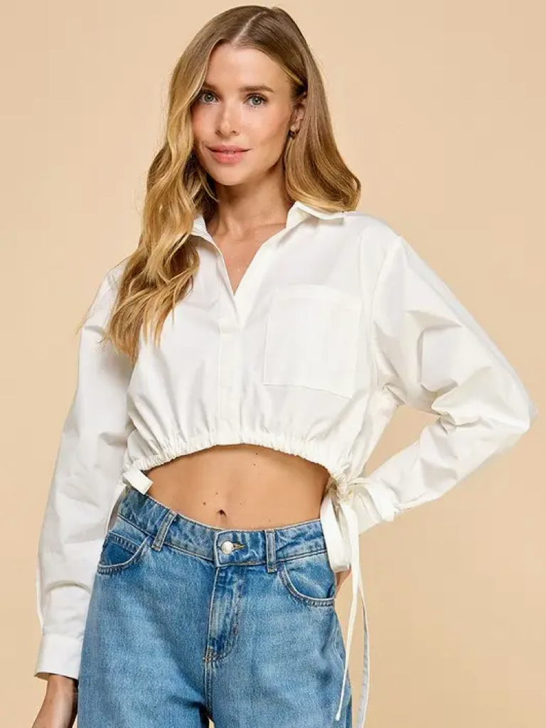 L/S CROPPED POPLIN SHIRT