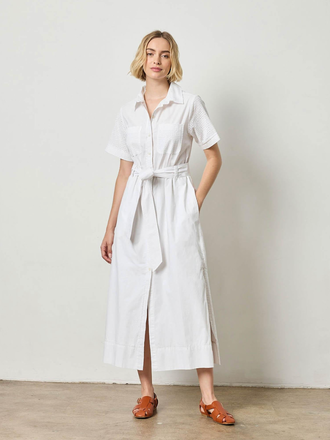 EYELET TRIM MAXI SHIRT DRESS
