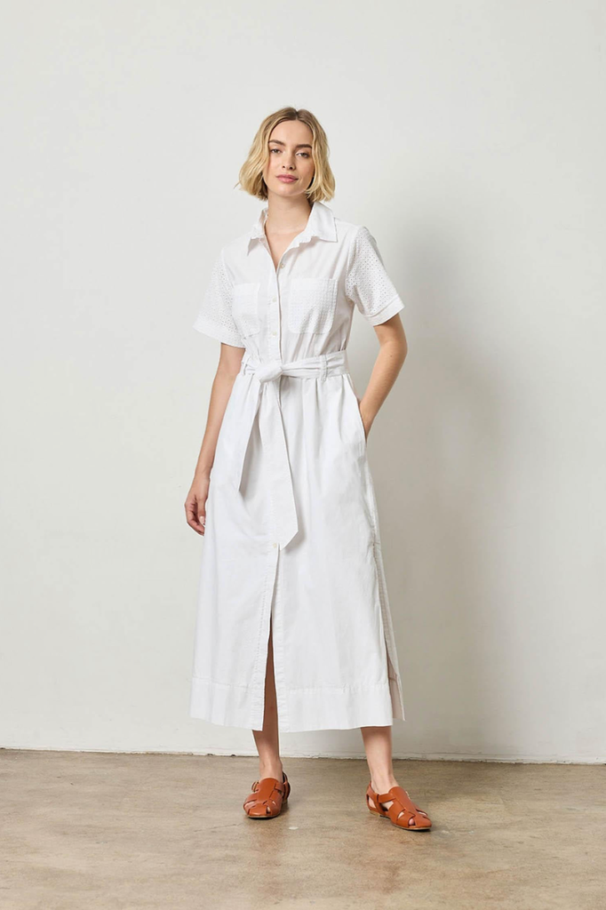 EYELET TRIM MAXI SHIRT DRESS