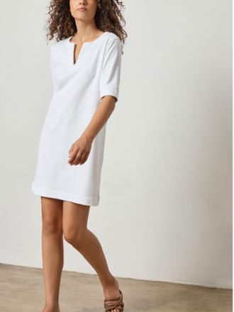 ELBOW SLEEVE SPLIT NECK DRESS