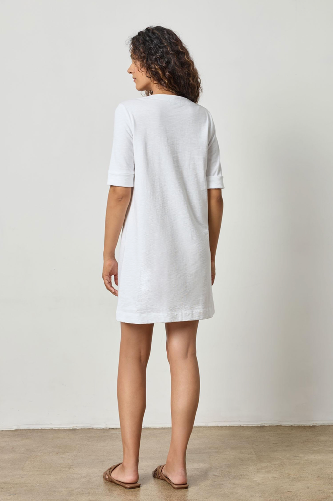 ELBOW SLEEVE SPLIT NECK DRESS